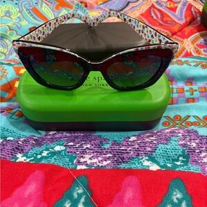 kate spade Black Cat-Eye Sunglasses with Patterned White Arms